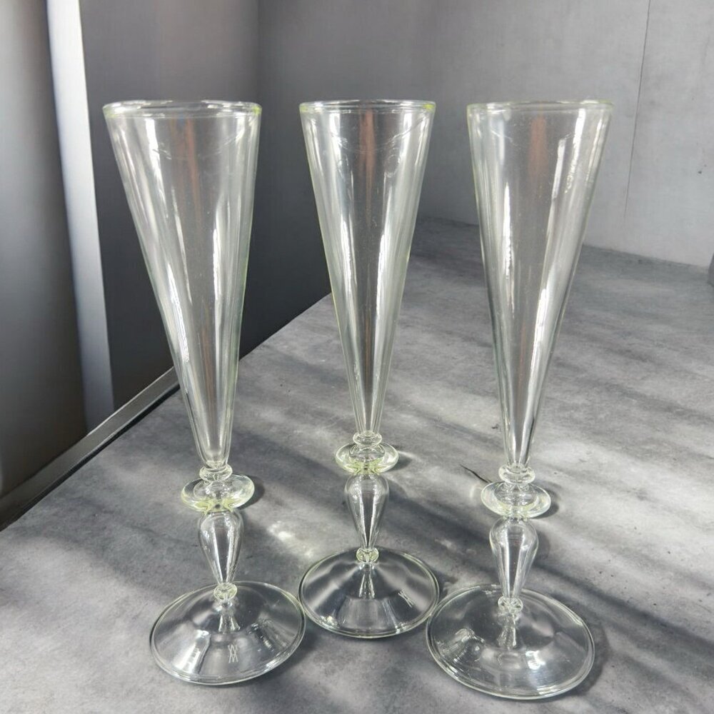 Venetian Clear‎ Glass Champagne Flute Glasses Tall Elegant Delicate Italy Set 3